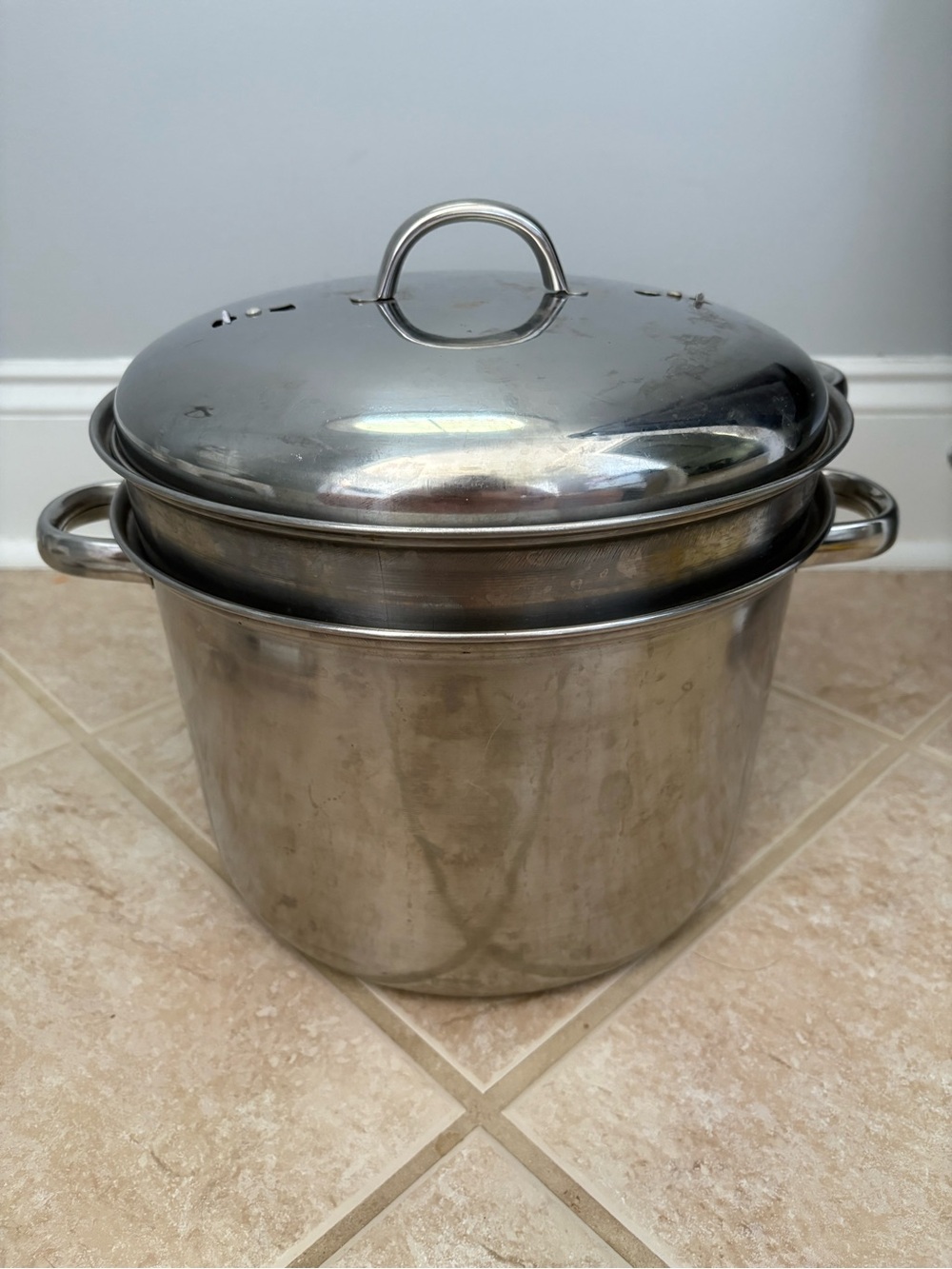 Metro Stainless Steel double boiler stock pot with steamer basket 5-6 quarts